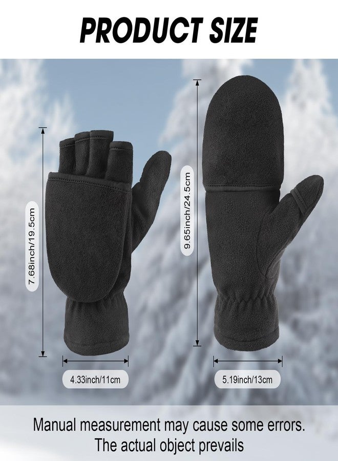 Cuffbow 2 Pairs Winter Fingerless Gloves Convertible Mittens Flip Top Insulation Thermal Warm Fleece Gloves Mittens for Men Women Outdoor Sports Running Painting - Image 2
